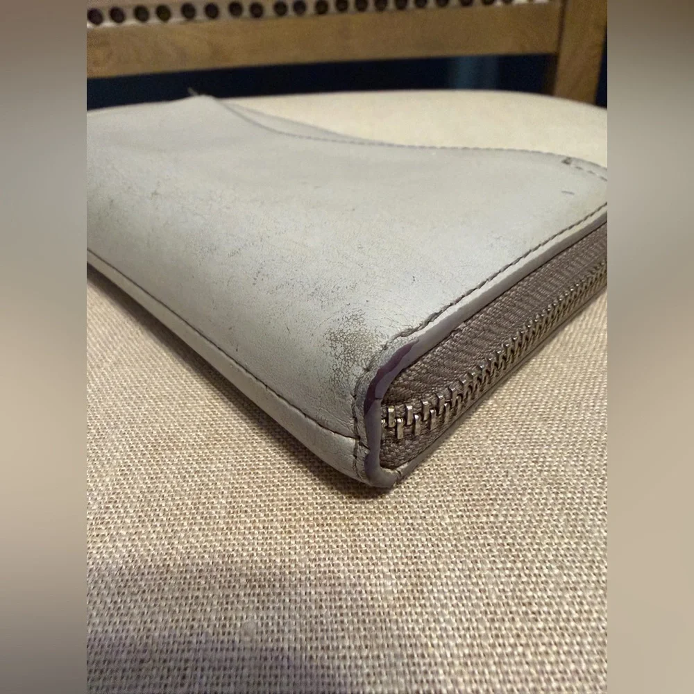 Fossil Silver Leather Zip-Around Wallet